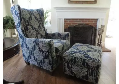 Arhaus Custom Made Designer Wingback Chair and Ottoman
